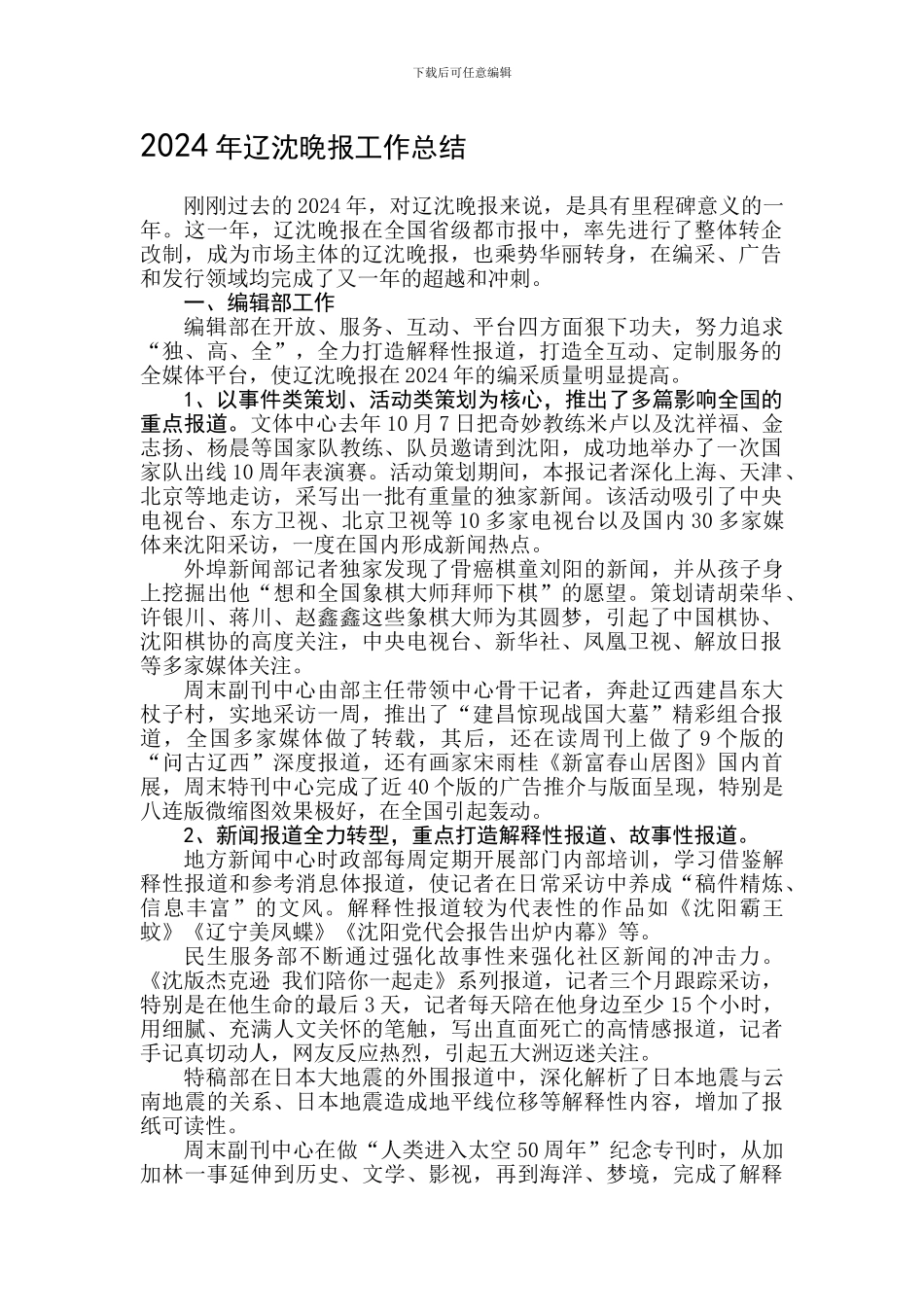 2024年辽沈晚报工作总结_第1页