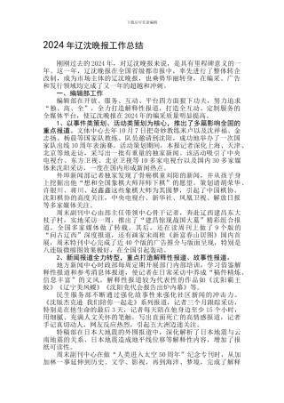 2024年辽沈晚报工作总结