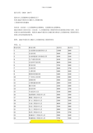 2024年重庆市人力资源市场工资指导价位