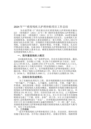 2024年重度残疾人护理补贴项目工作总结