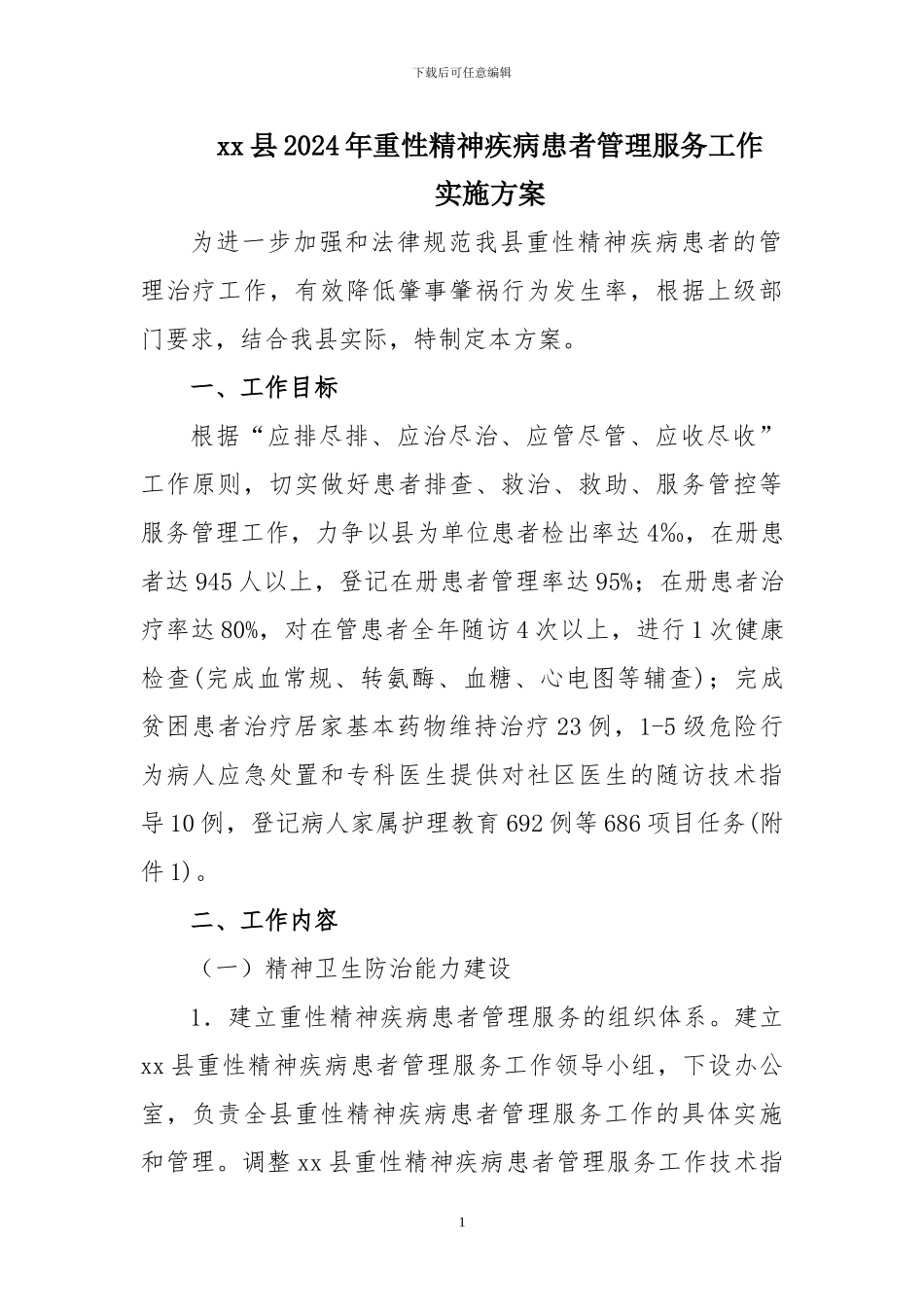 2024年重性精神疾病管理实施方案_第1页