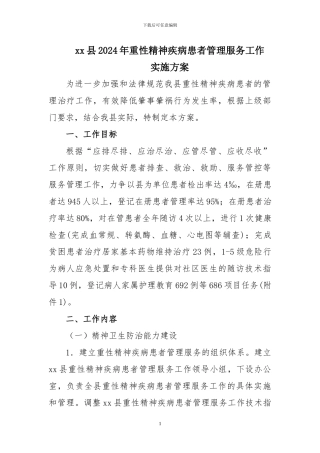 2024年重性精神疾病管理实施方案