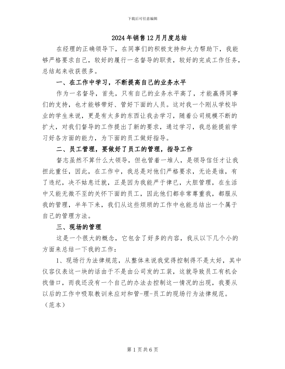 2024年销售12月月度总结_第1页
