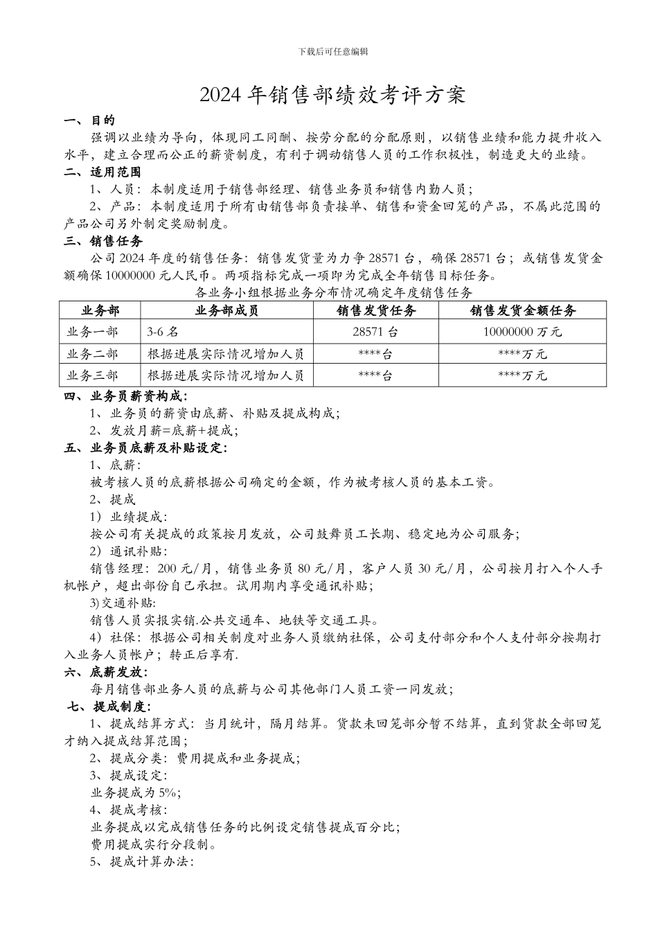 2024年销售部绩效考评方案_第1页