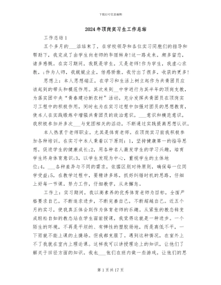 2024年顶岗实习生工作总结