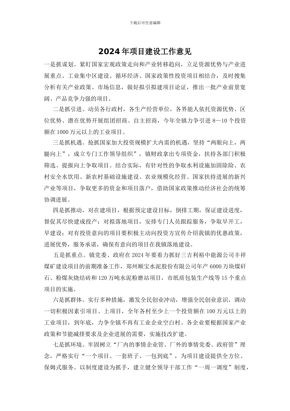 2024年项目建设工作意见_第1页