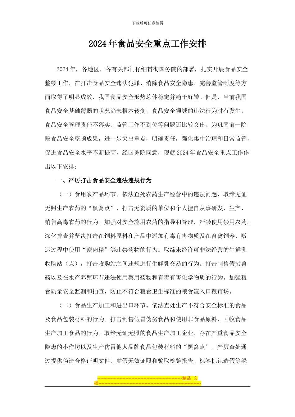 2024年食品安全重点工作安排_第1页