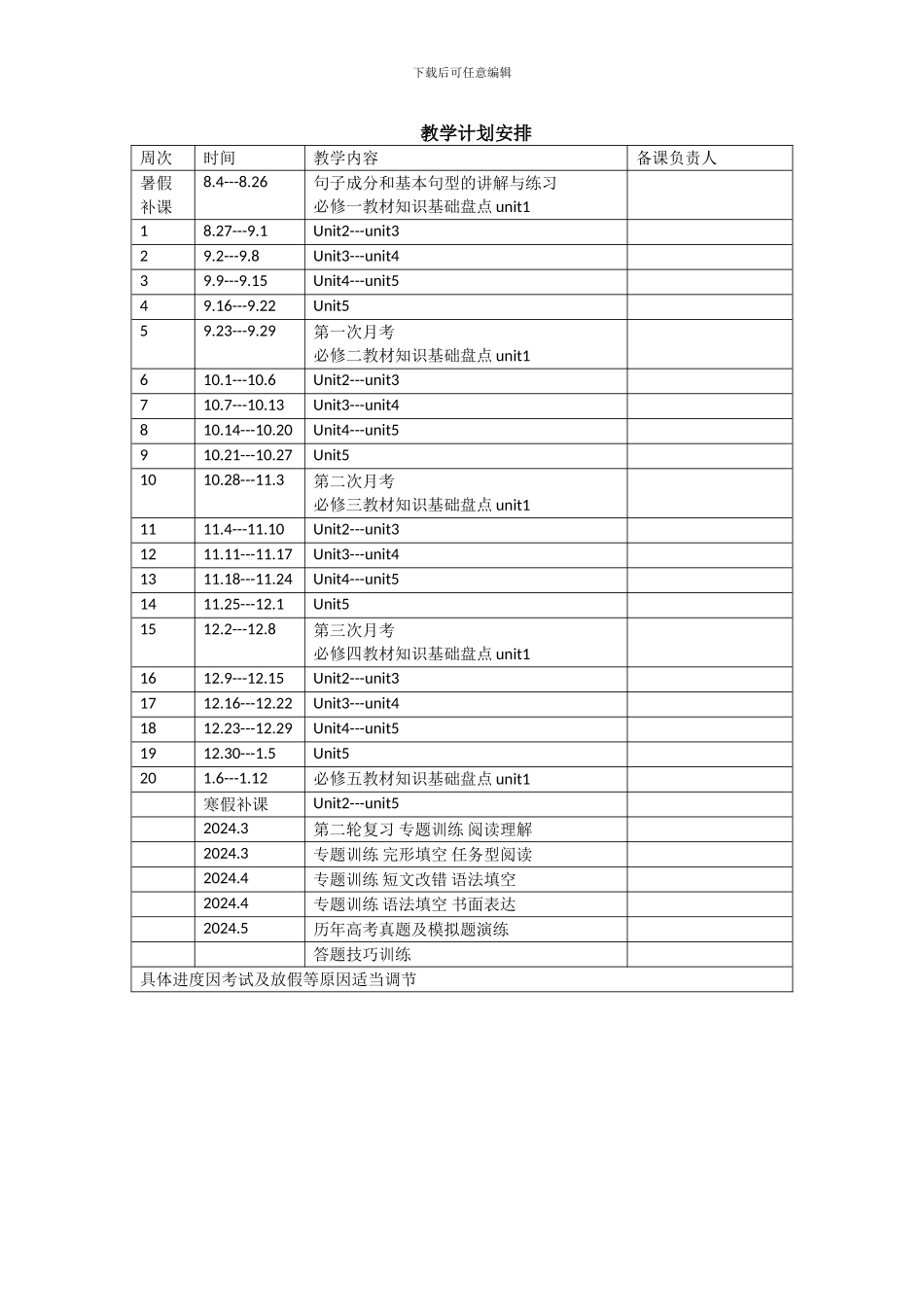 2024年高三英语复习计划进度表_第1页