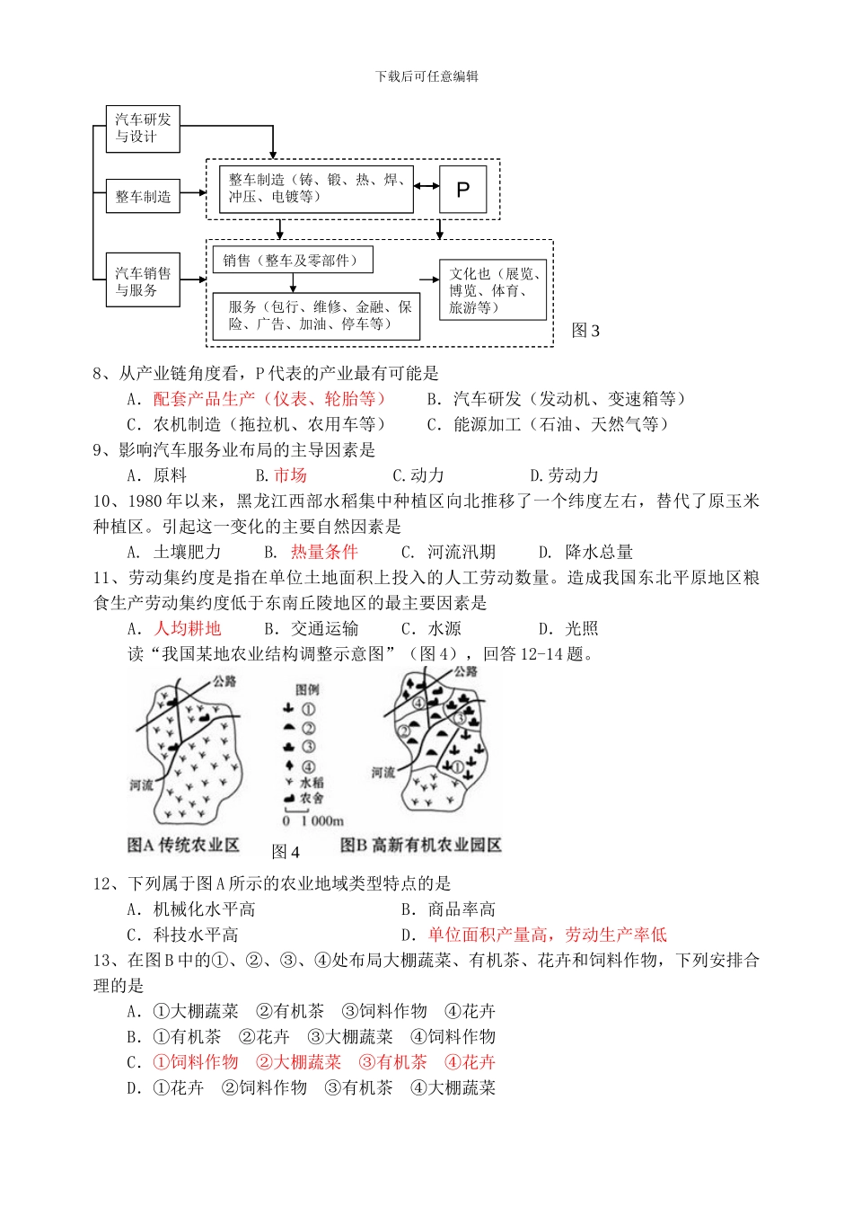 2024年高考艺术生辅导地理专题训练生产活动与地域联系_第3页