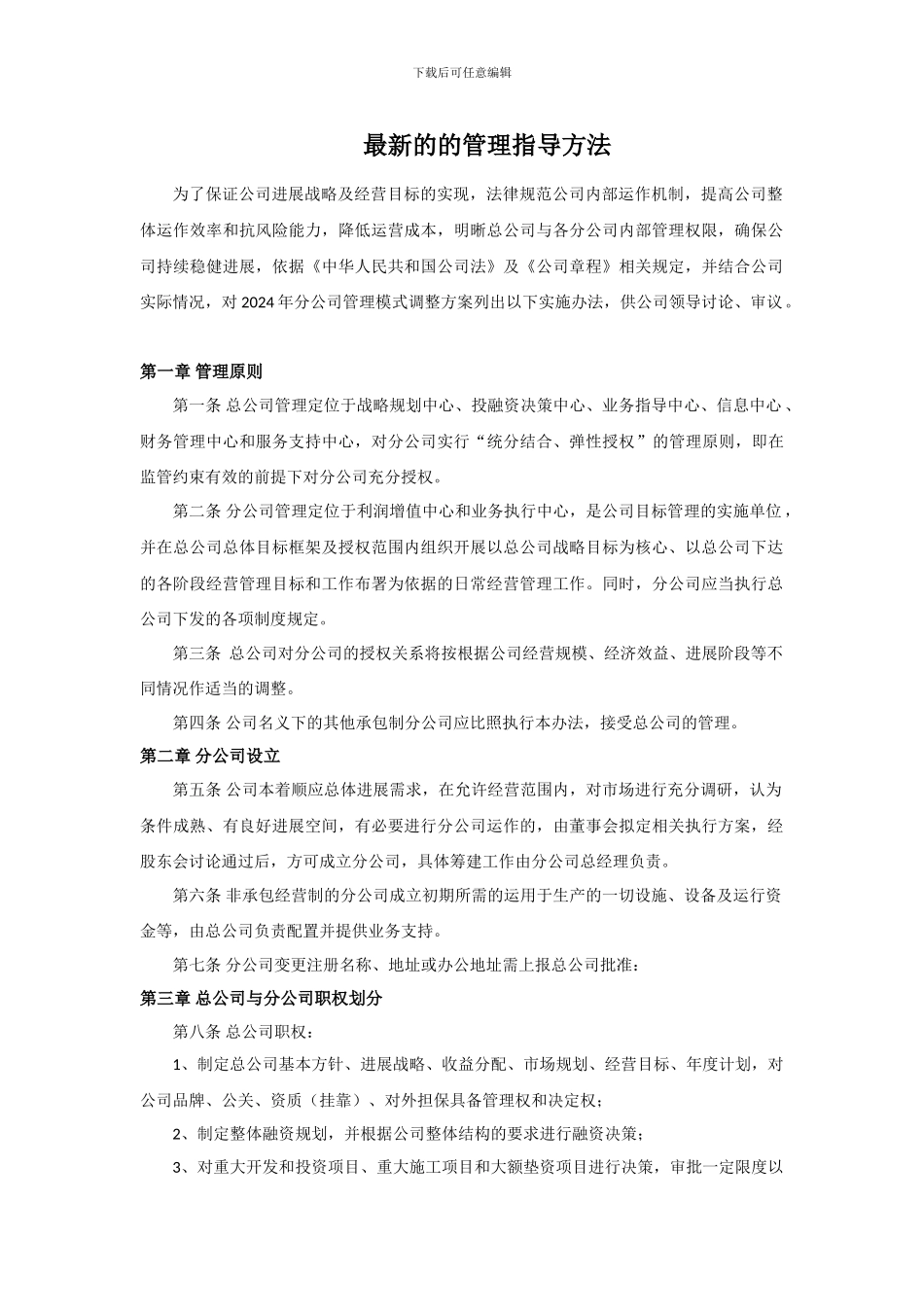 2024总公司对分公司管理办法_第1页