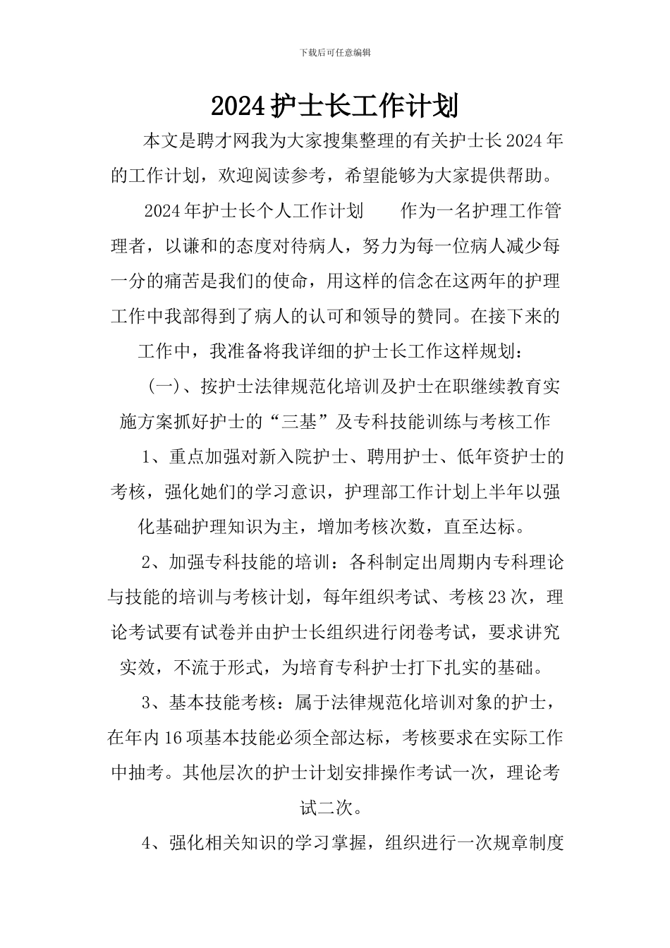 2024护士长工作计划_第1页