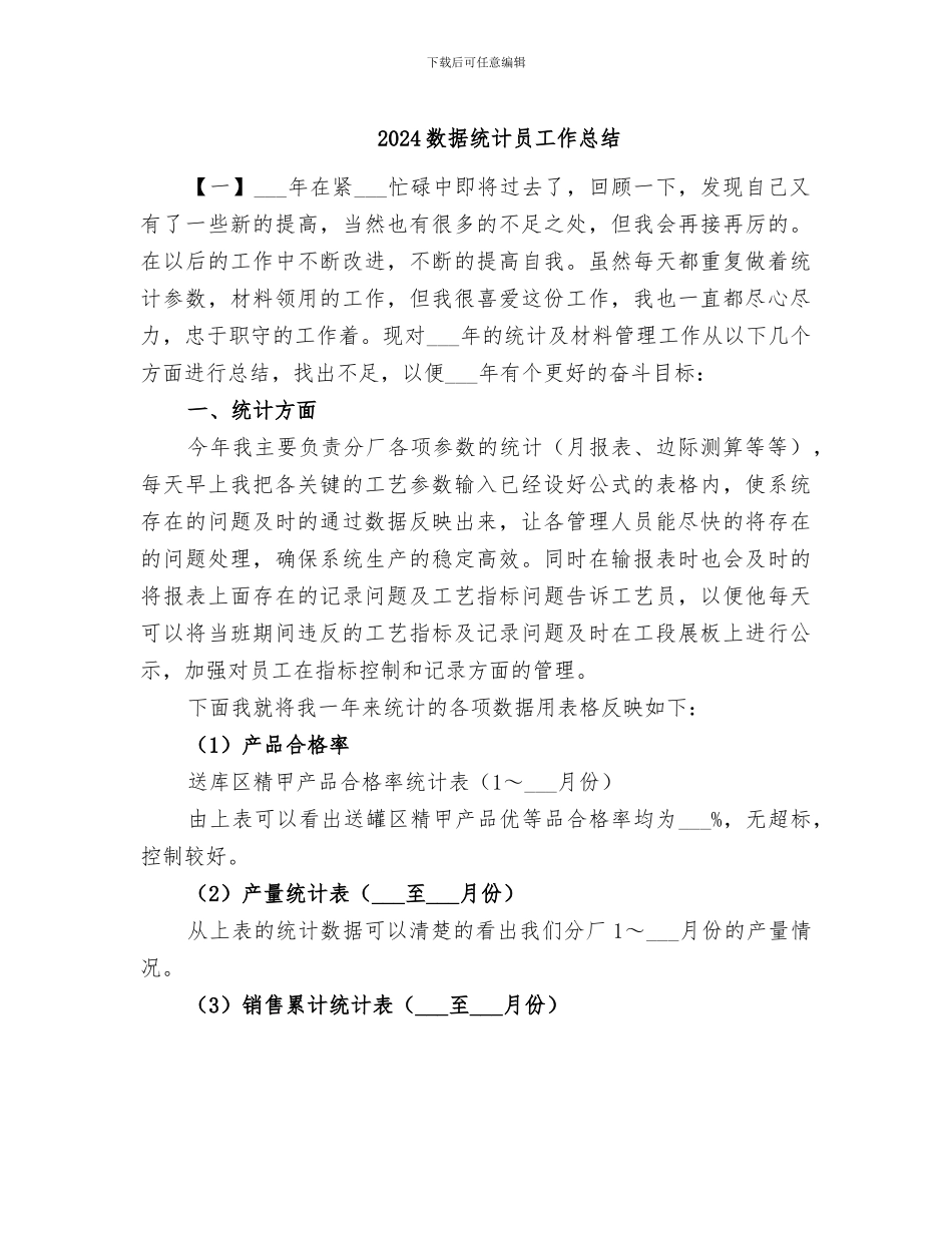 2024数据统计员工作总结_第1页