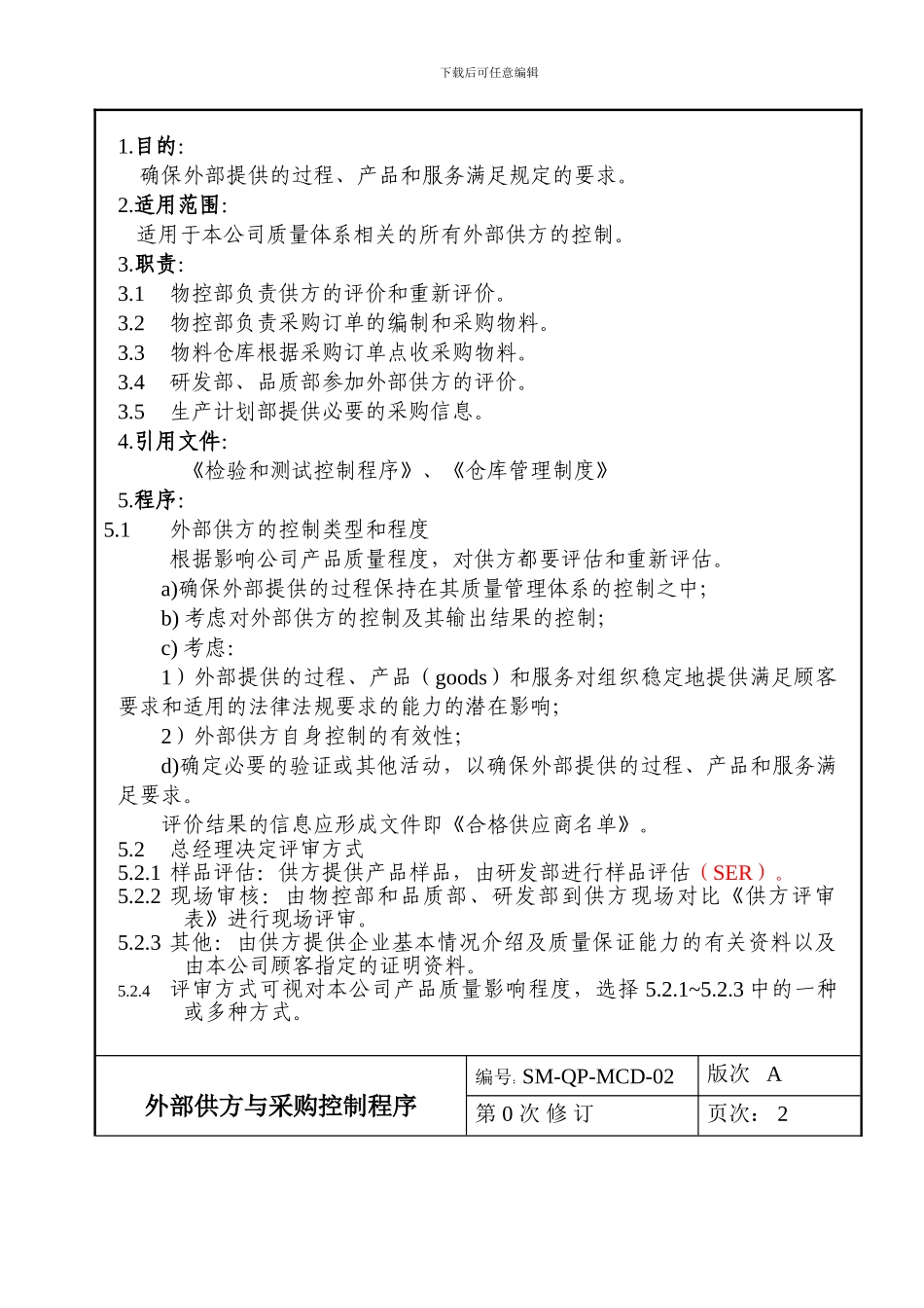 2024新版ISO9001外部供方与采购控制程序_第2页