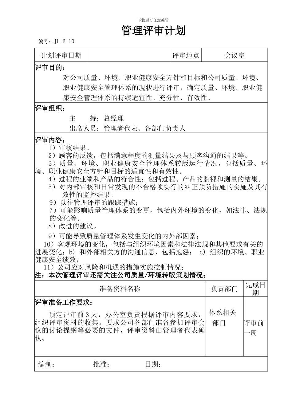 2024新版质量环境职业健康安全三体系管理评审_第1页