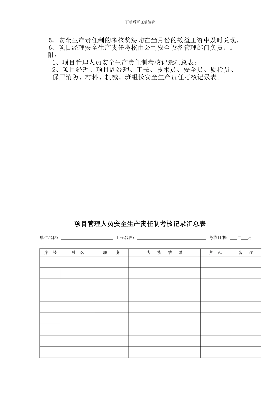 2024施工企业安全生产责任考核及奖惩制度_第2页