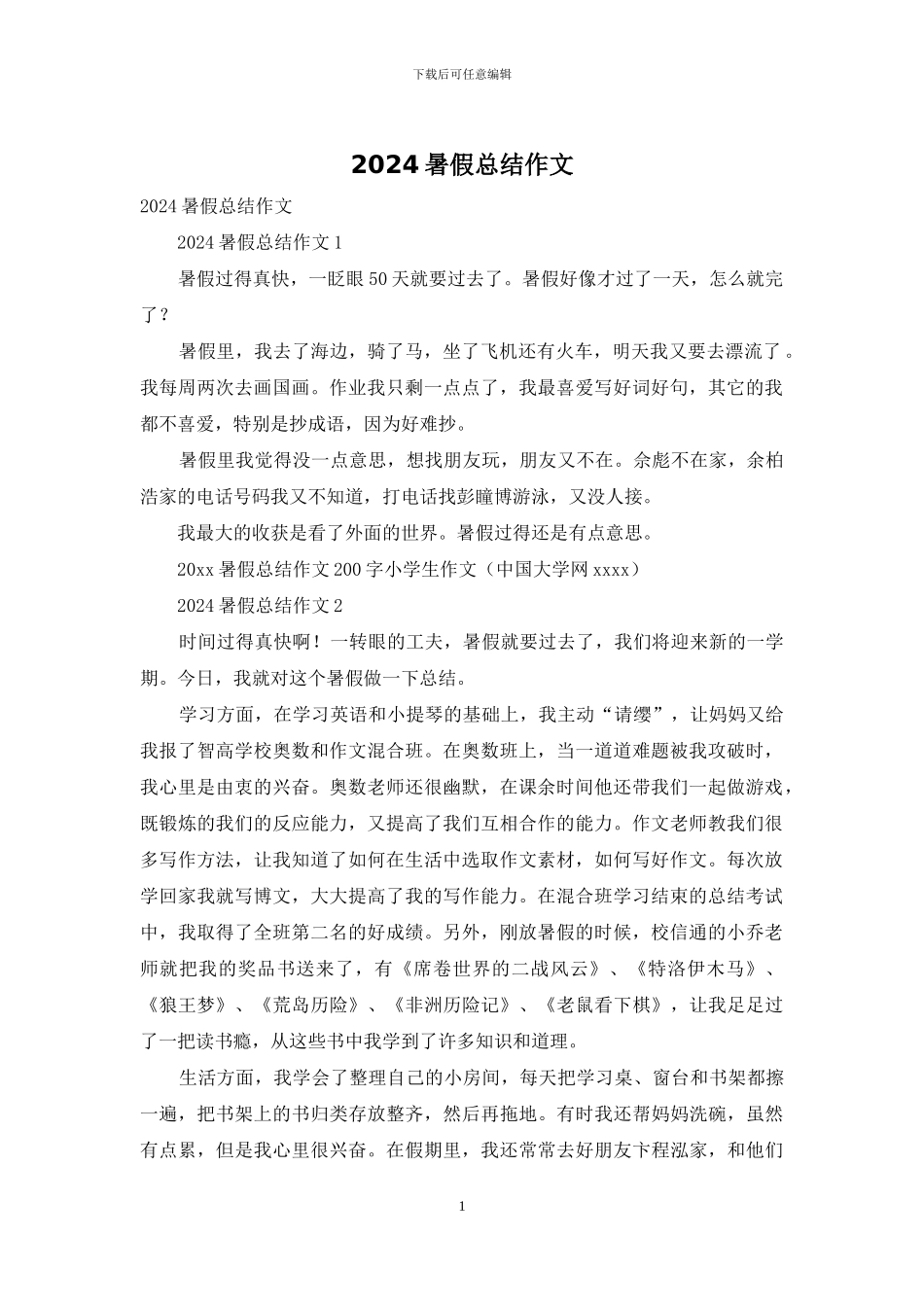 2024暑假总结作文_第1页