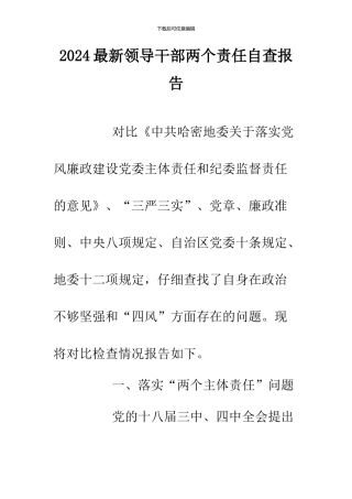 2024最新领导干部两个责任自查报告