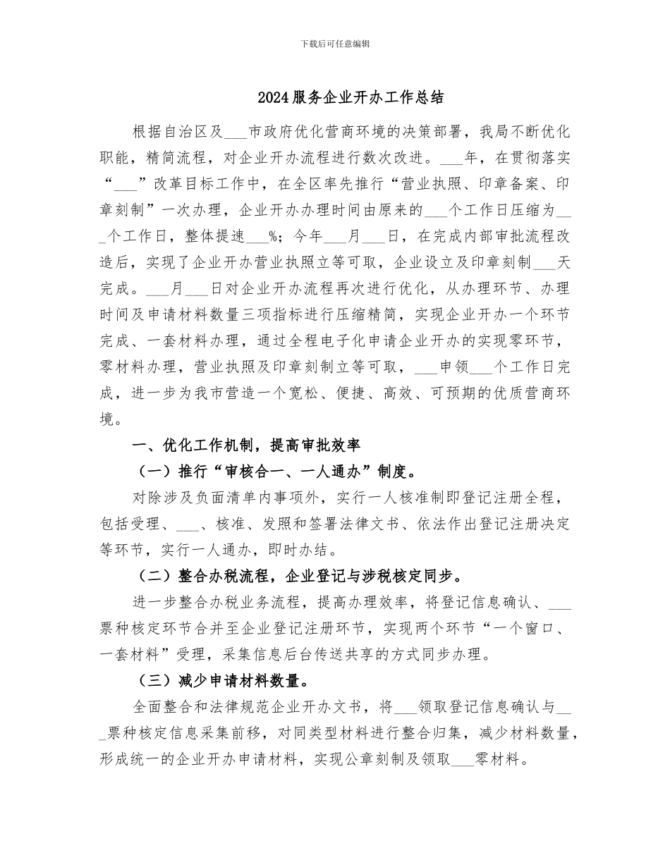 2024服务企业开办工作总结_第1页
