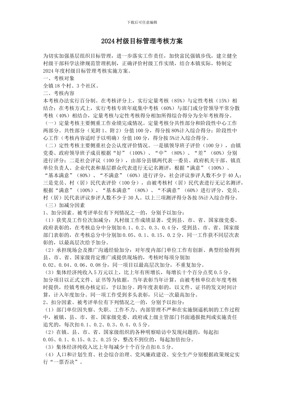 2024村级目标管理考核方案_第1页