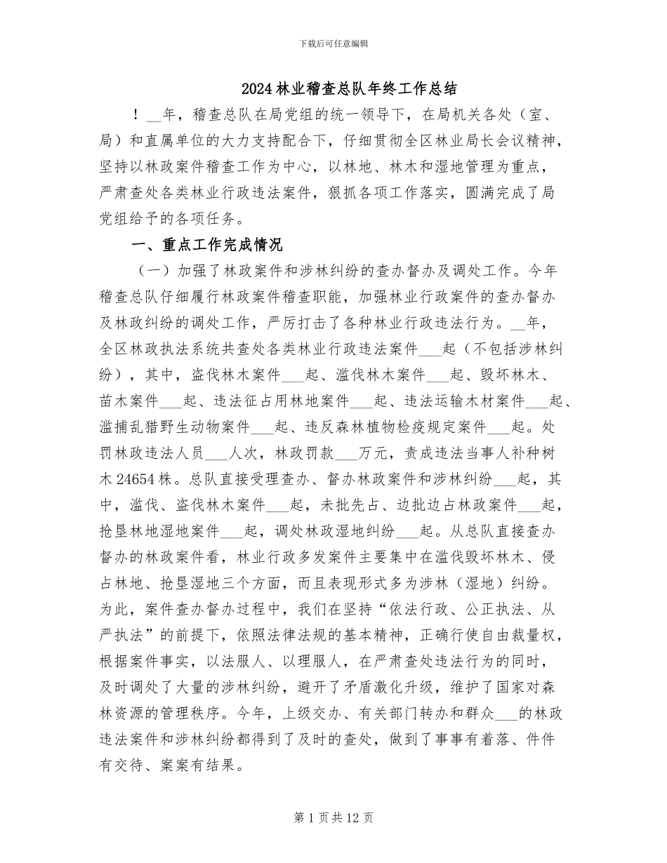 2024林业稽查总队年终工作总结_第1页