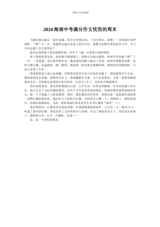 2024海南中考满分作文忧伤的周末