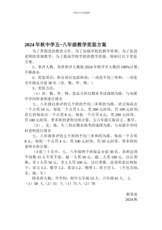 2024秋教学奖惩制度商定