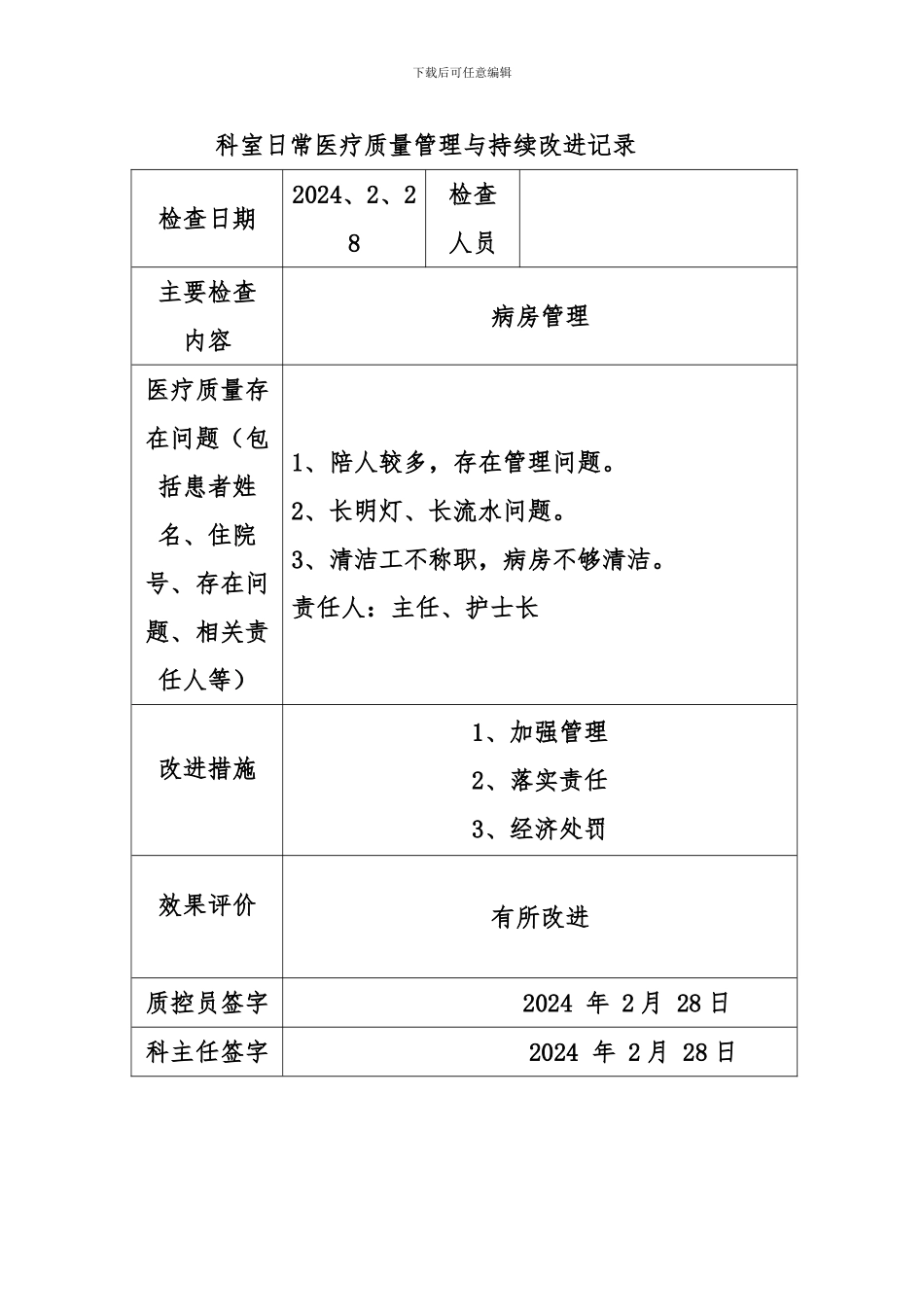 2024科室日常医疗质量与持续改进记录_第2页