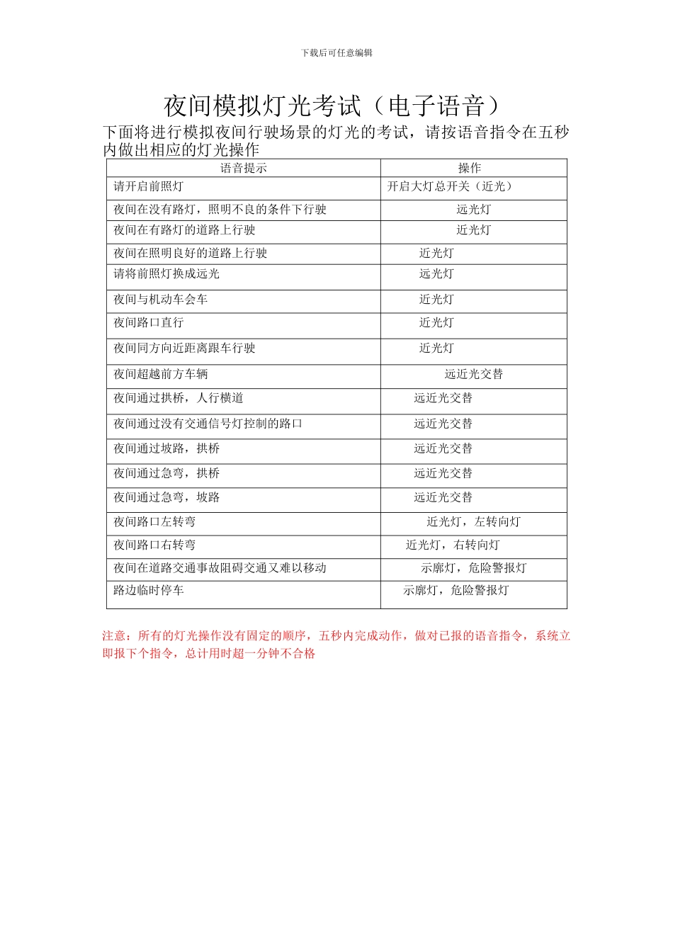 2024科目三夜间模拟灯光考试_第1页