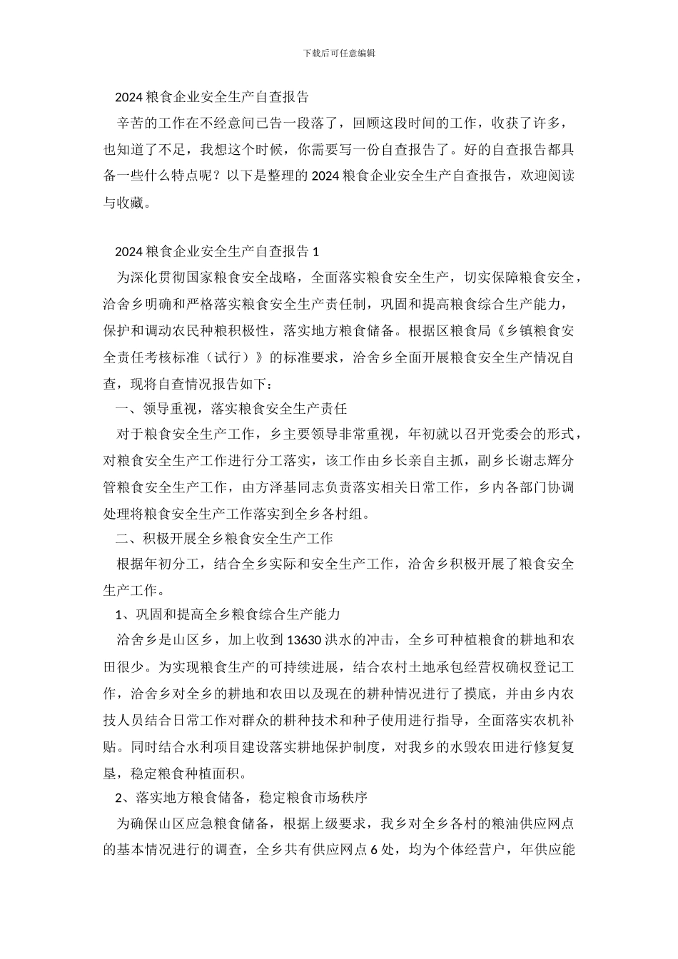 2024粮食企业安全生产自查报告_第2页