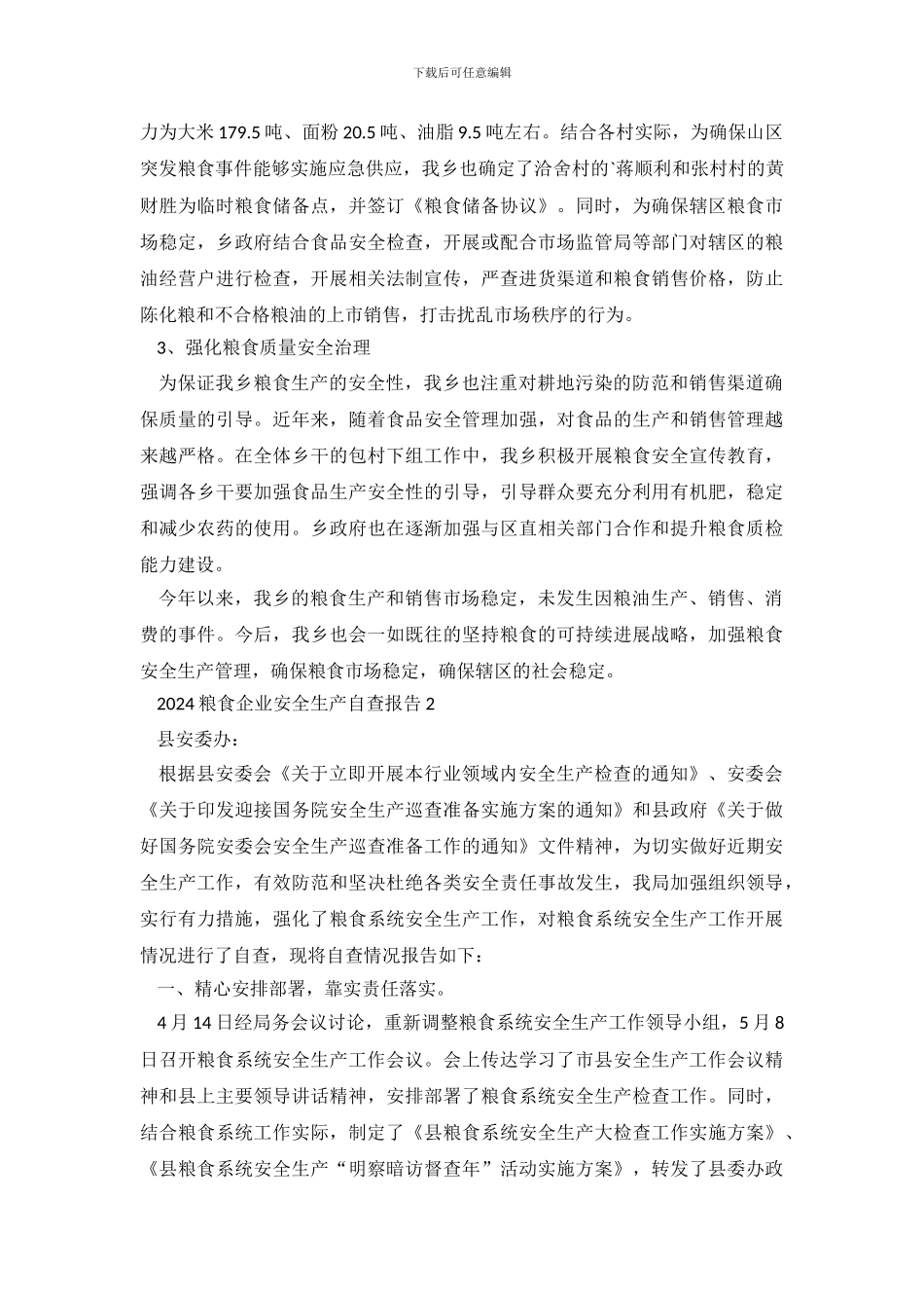 2024粮食企业安全生产自查报告_第3页