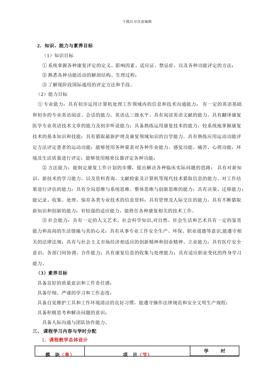 2024级康复治疗专业《康复评定》课程标准_第2页