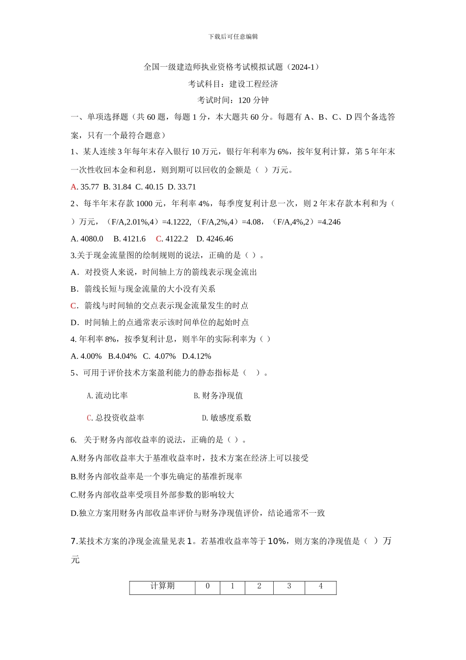 2024经济考试模拟试题1_第1页
