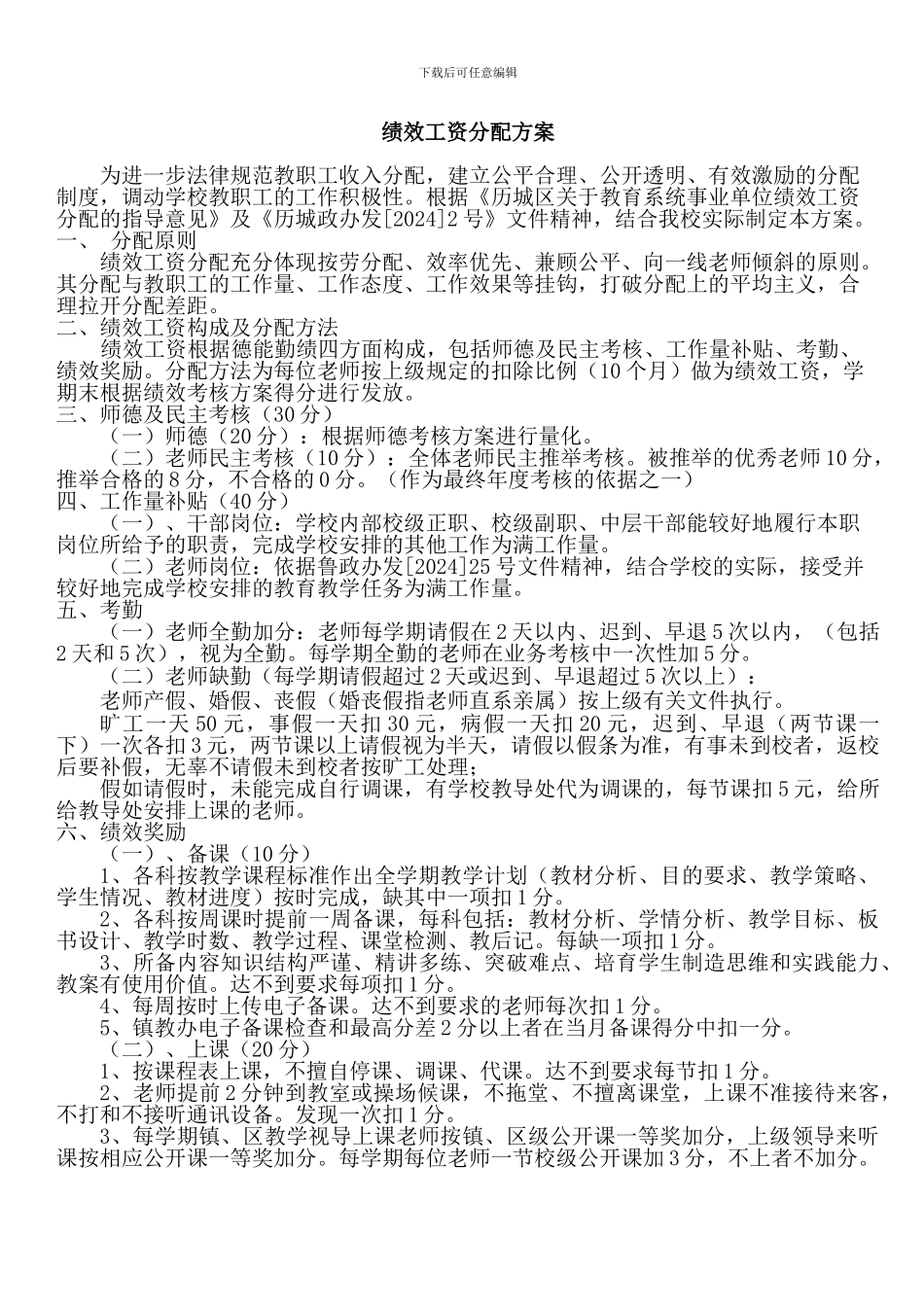 2024绩效工资分配方案_第1页