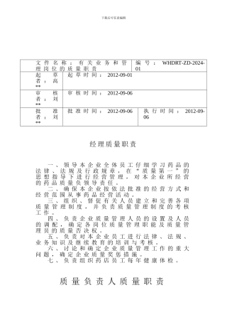 2024药店质量管理制度、职责、程序汇编