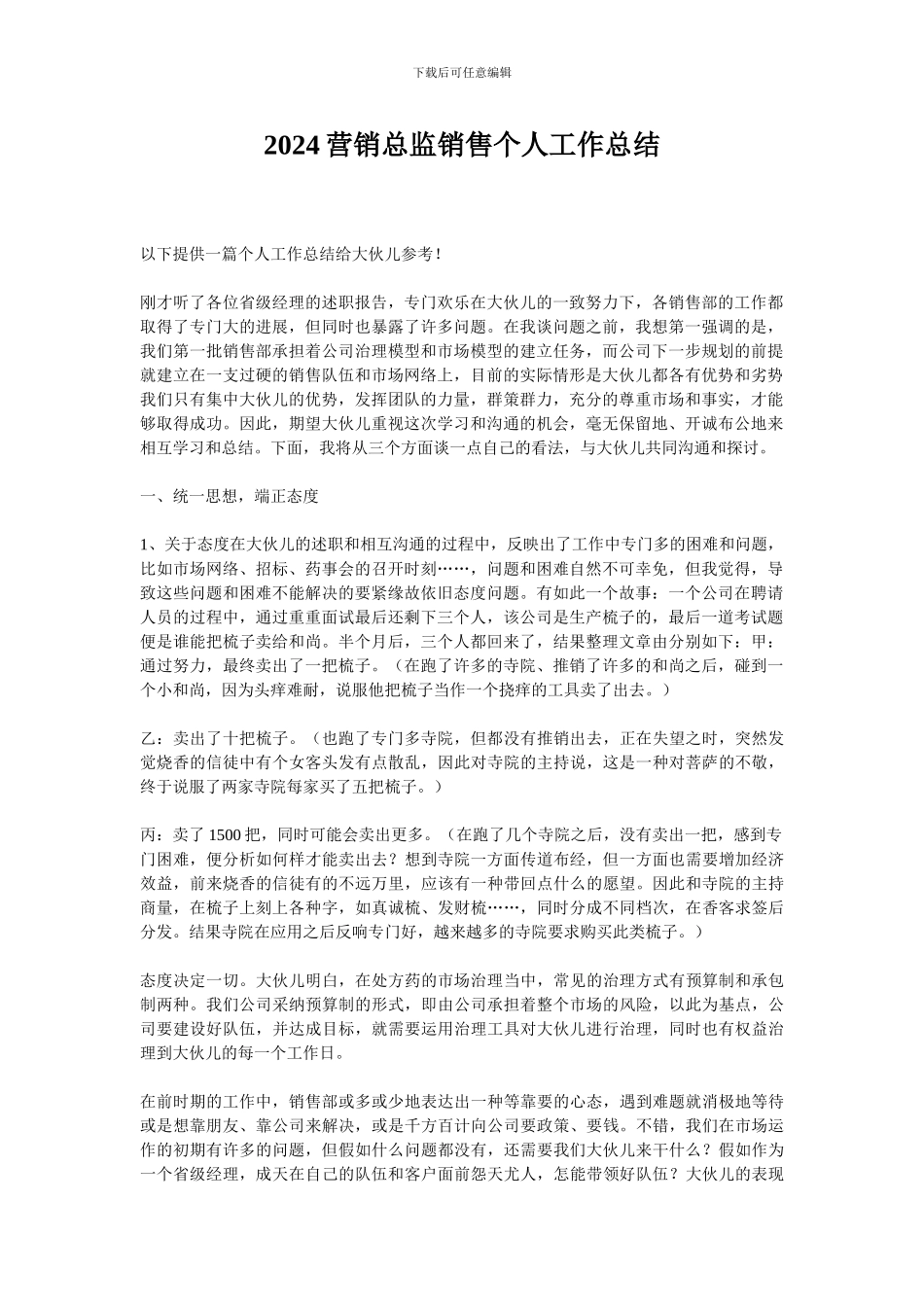 2024营销总监销售个人工作总结_第1页