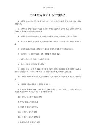 2024财务审计工作计划范文