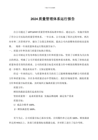 2024质量管理体系运行报告