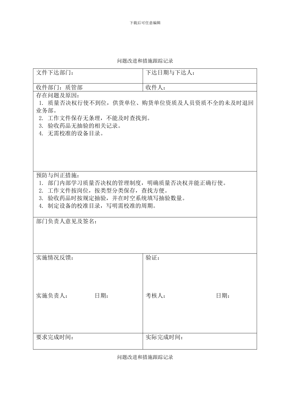 2024质量管理制度执行情况考核记录_第2页