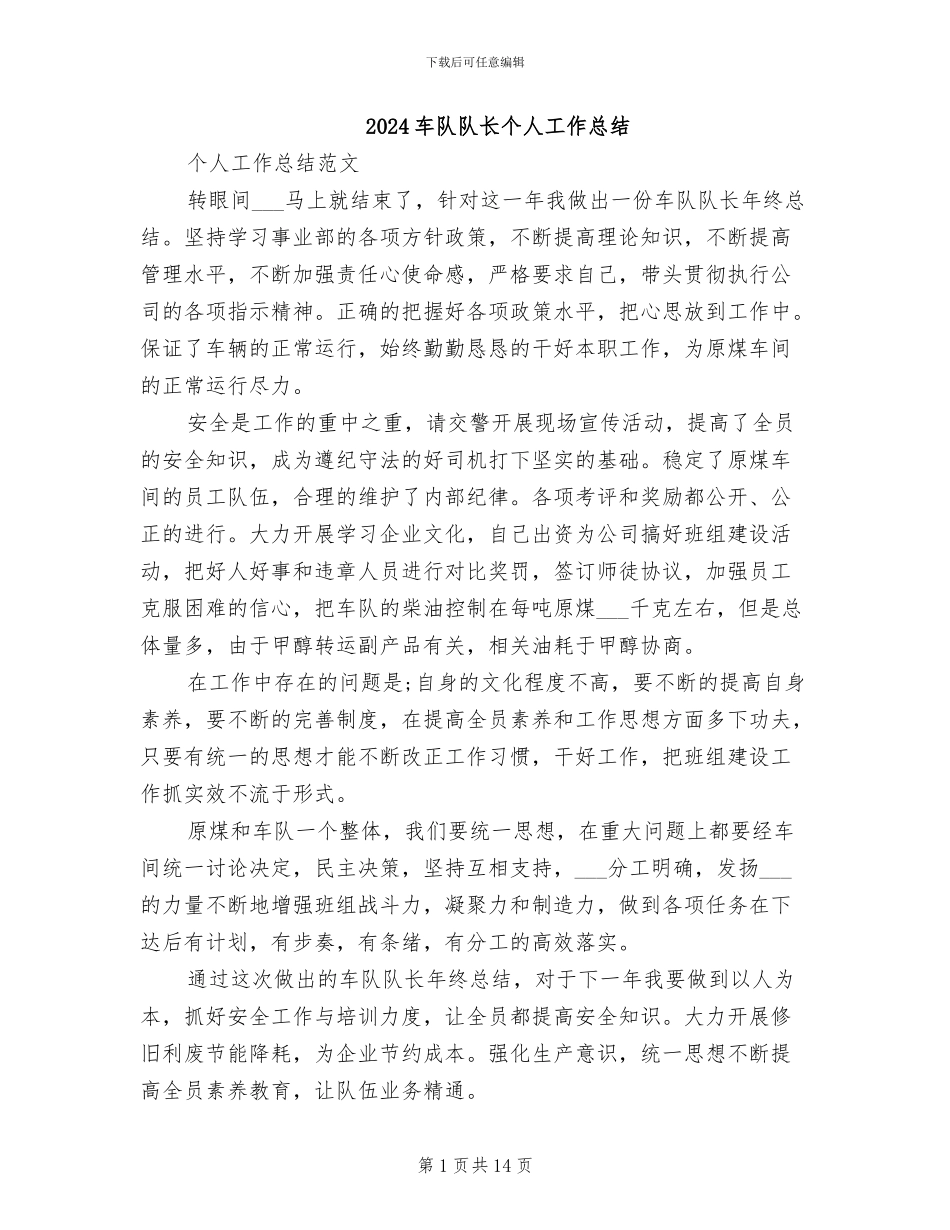 2024车队队长个人工作总结_第1页
