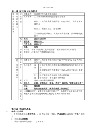 2024部编版九年级历史下册第一单元提纲