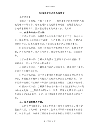 2024销售员年终总结范文