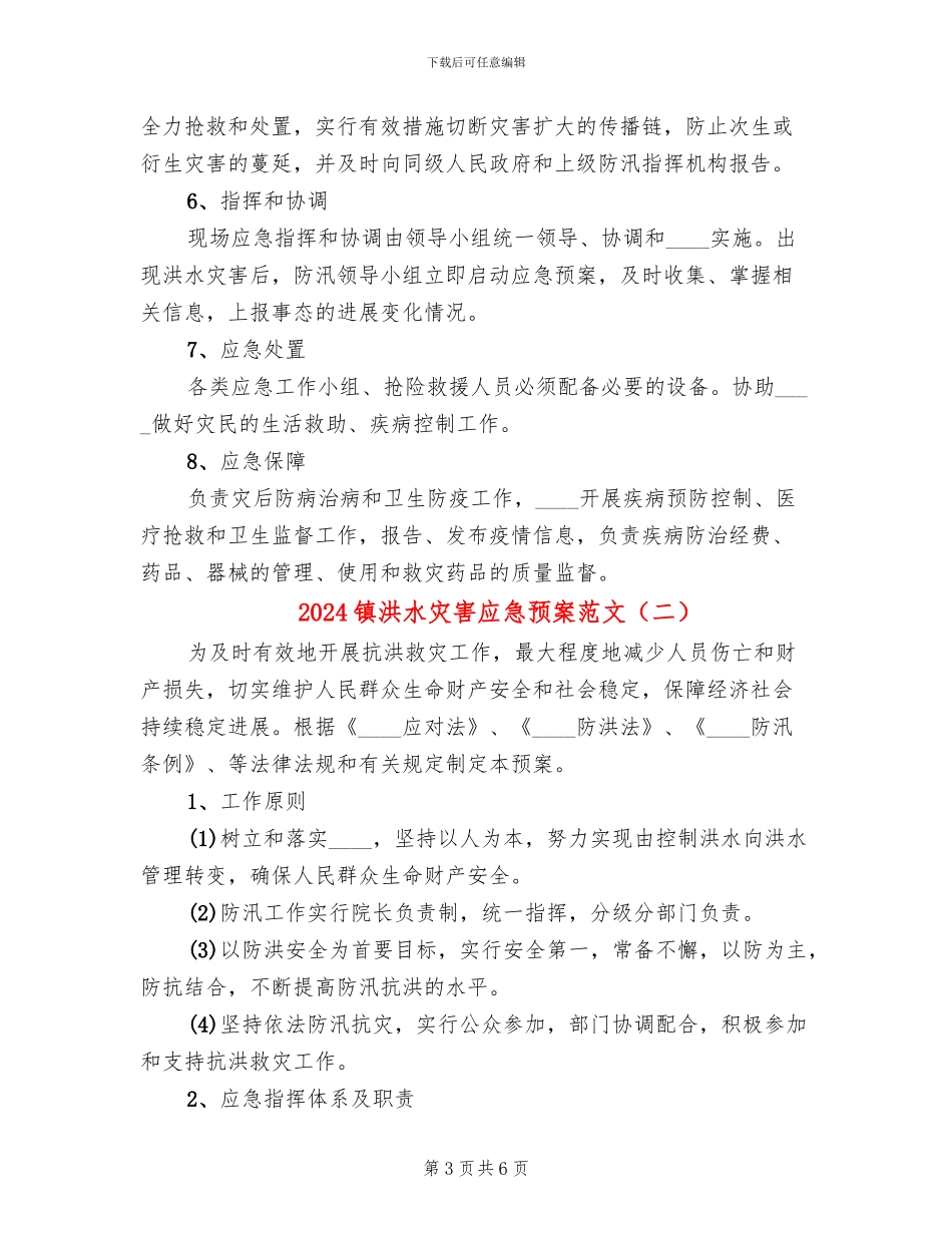 2024镇洪水灾害应急预案范文_第3页