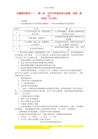 2024高考历史二轮专题复习方案-专题限时集训-第1讲-中华文明的形成与发展-先秦、秦汉精练精析