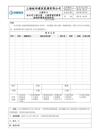 2、分公司工程主管、工程管理员薪资结构和绩效考核标准