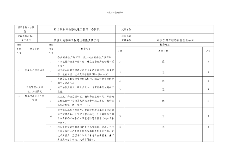 2施工现场安全生产监督检查表附件_第1页