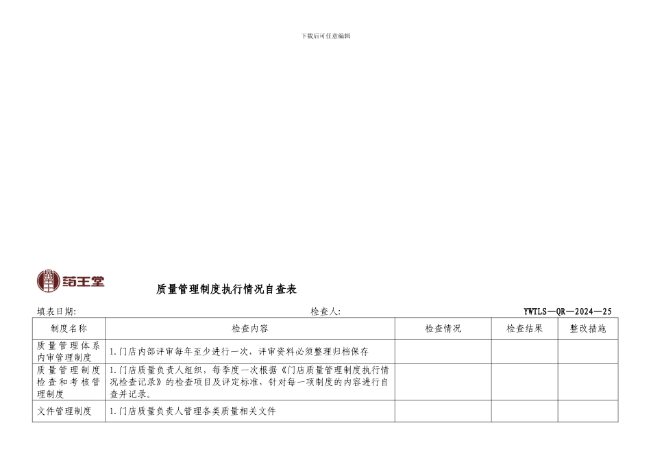 2质量制度管理执行情况自查表门店_第1页