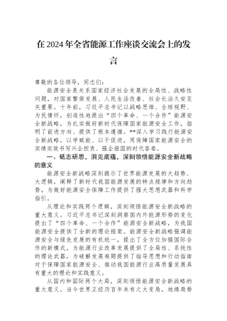 在2024年全省能源工作座谈交流会上的发言