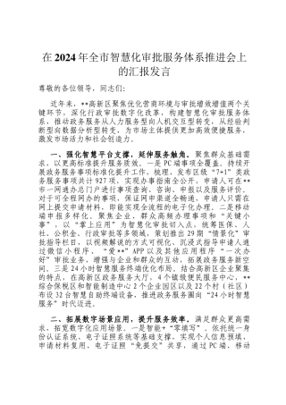 在2024年全市智慧化审批服务体系推进会上的汇报发言