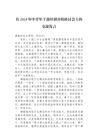 在2024年中青年干部培训分组研讨会上的交流发言
