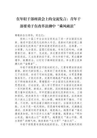 在年轻干部座谈会上的交流发言：青年干部要勇于在改革浪潮中“乘风破浪”
